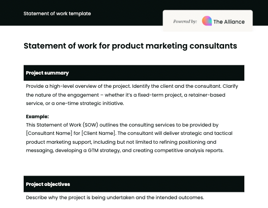Statement of work template for product marketing consultants