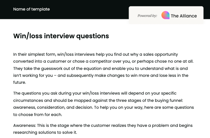 win/loss interview questions template